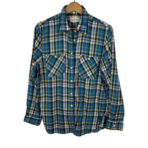Ralph Lauren Denim & Supply Womens Utility Blue Yellow Plaid Button Down Shirt L - Picture 1 of 11